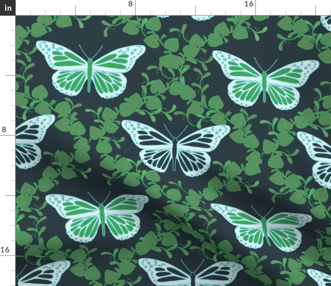 Mega Matter Bedding Butterfly and leaves dark and bright green