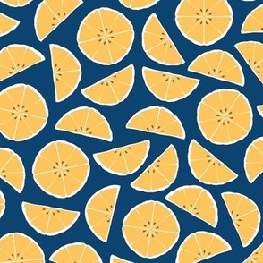 Fancy Citrus Toss | European Summer - Navy Blue Gold Scatter Zest Fruit Foodie ColorPop Bright Dopamine Happy Modern Art Lemon Slice Bar Patio Drinks