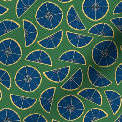 Fancy Citrus Toss | Blue Eyed Lagoon-Navy Blue Green Scatter Zest Fruit Foodie ColorPop Bright Dopamine Happy Modern Art Lemon Slice Bar Patio Drinks
