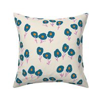 Pop Art Poppies  |  Blueberries and Cream - dark blue, teen, bold, playful, bright, flower fields, modern,  cheerful, bedroom, playroom, laundry, cottage