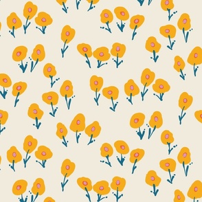 Pop Art Poppies  |  Buttered Popcorn - butter yellow, warm, flower fields, modern, simple, cheerful, kitchen, bedroom, playroom, laundry, cottage wallpaper