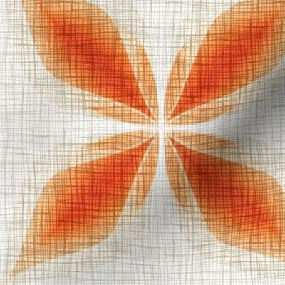 Retro Geometric Floral Tropical 1960s Mid-Century Modern Squares Orange and White Woven  60s Vibe Flower Power