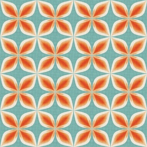 Retro Geometric Floral Tropical 1960s Mid-Century Modern Orange, White,  Blue Woven  60s Vibe Flower Power