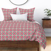 Retro Geometric Floral Pink White   Aqua Tropical 1960s Mid-Century Modern  Woven  60s Vibe Flower Power Wallpaper Bedding