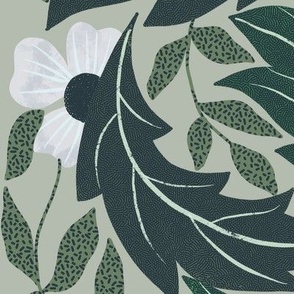   Blooms in the rocks//Arts & Crafts Style//Pantone Mega Matter//forest green//large scale//wallpaper//home decor//fabric