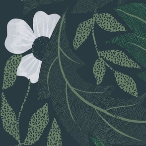   Blooms in the rocks//Arts & Crafts Style//Pantone Mega Matter//forest green dark//large scale//wallpaper//home decor//fabric