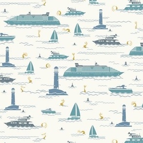 Cruise Ships and Lighthouses In a Mermaid Seascape