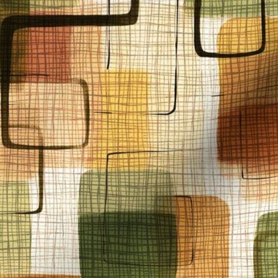 Mid-Century Modern Earthtones: Hand-Painted Golden Brown & Green Woven Vintage 1960s Wallpaper Bedding Impressionistic  Fall Colors
