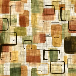 Mid-Century Modern Earthtones: Hand-Painted Golden Brown & Green Woven Vintage 1960s Wallpaper Bedding Impressionistic  Fall Colors