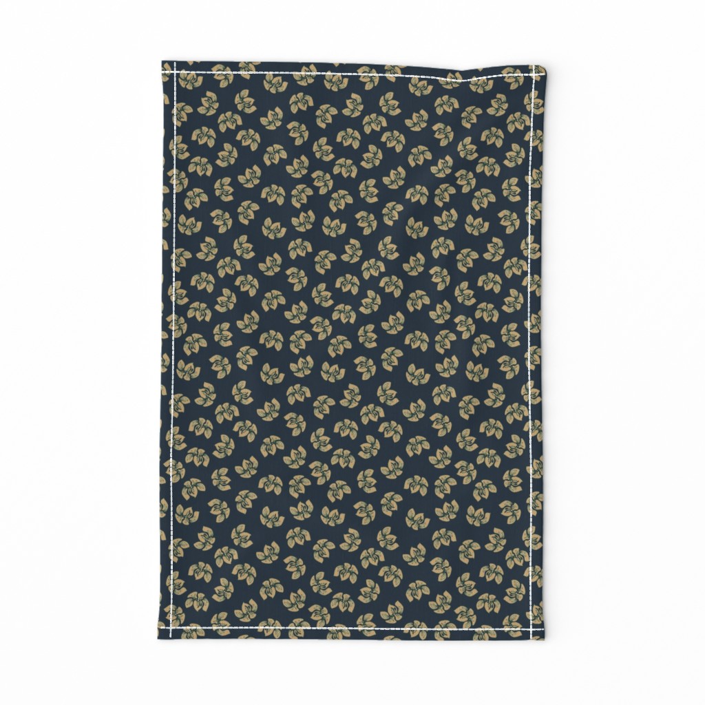 Lotus Flowers Hawaiian | Khaki on Navy | Non Directional