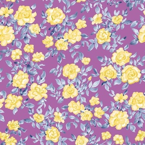 (small) Summer Bright yellow roses on purple 