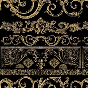 Timeless Victorian Elegance Vintage Ornaments And Borders Gold On Black