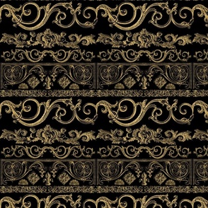 Timeless Victorian Elegance Vintage Ornaments And Borders Gold On Black Smaller Scale