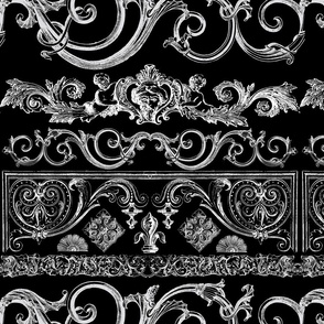 Timeless Victorian Elegance Vintage Ornaments And Borders White On Black