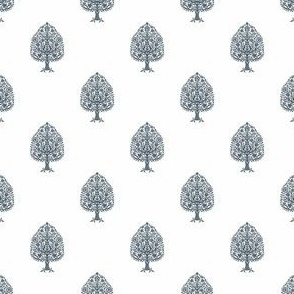 TINY Tree Block Print Wallpaper - Orion Blue_ simple woodcut_ linocut interiors design 2in