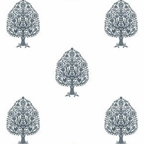 MINI Tree Block Print Wallpaper - Orion Blue_ simple woodcut_ linocut interiors design 4in