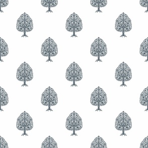 SMALL Tree Block Print Wallpaper - Orion Blue_ simple woodcut_ linocut interiors design 6in