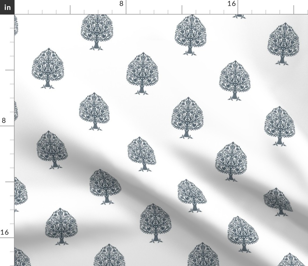 SMALL Tree Block Print Wallpaper - Orion Blue_ simple woodcut_ linocut interiors design 6in