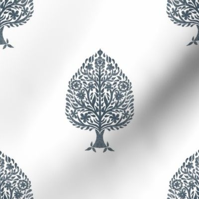 MEDIUM Tree Block Print Wallpaper - Orion Blue_ simple woodcut_ linocut interiors design 8in