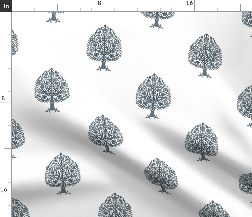 MEDIUM Tree Block Print Wallpaper - Orion Blue_ simple woodcut_ linocut interiors design 8in