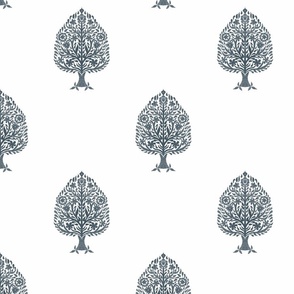 LARGE Tree Block Print Wallpaper - Orion Blue_ simple woodcut_ linocut interiors design 10in