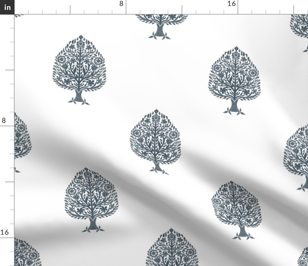 LARGE Tree Block Print Wallpaper - Orion Blue_ simple woodcut_ linocut interiors design 10in