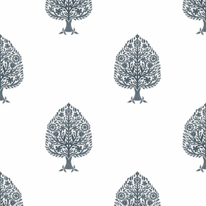 XLARGE Tree Block Print Wallpaper - Orion Blue_ simple woodcut_ linocut interiors design 12in