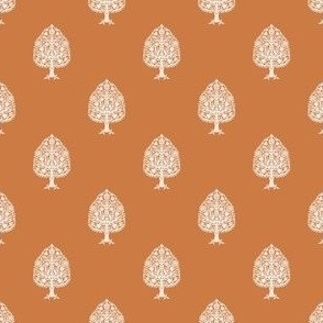 TINY Tree Block Print Wallpaper - rust orange_ simple woodcut_ linocut interiors design 2in