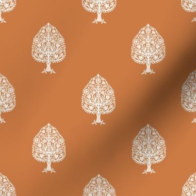 MINI Tree Block Print Wallpaper - rust orange_ simple woodcut_ linocut interiors design 4in