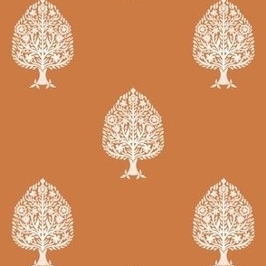 MINI Tree Block Print Wallpaper - rust orange_ simple woodcut_ linocut interiors design 4in