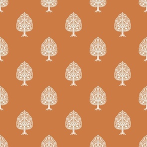 SMALL Tree Block Print Wallpaper - rust orange_ simple woodcut_ linocut interiors design 6in