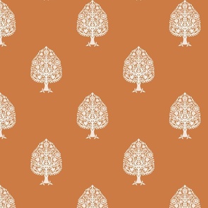 MEDIUM Tree Block Print Wallpaper - rust orange_ simple woodcut_ linocut interiors design 8in