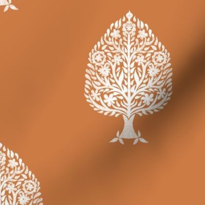LARGE Tree Block Print Wallpaper - rust orange_ simple woodcut_ linocut interiors design 10in