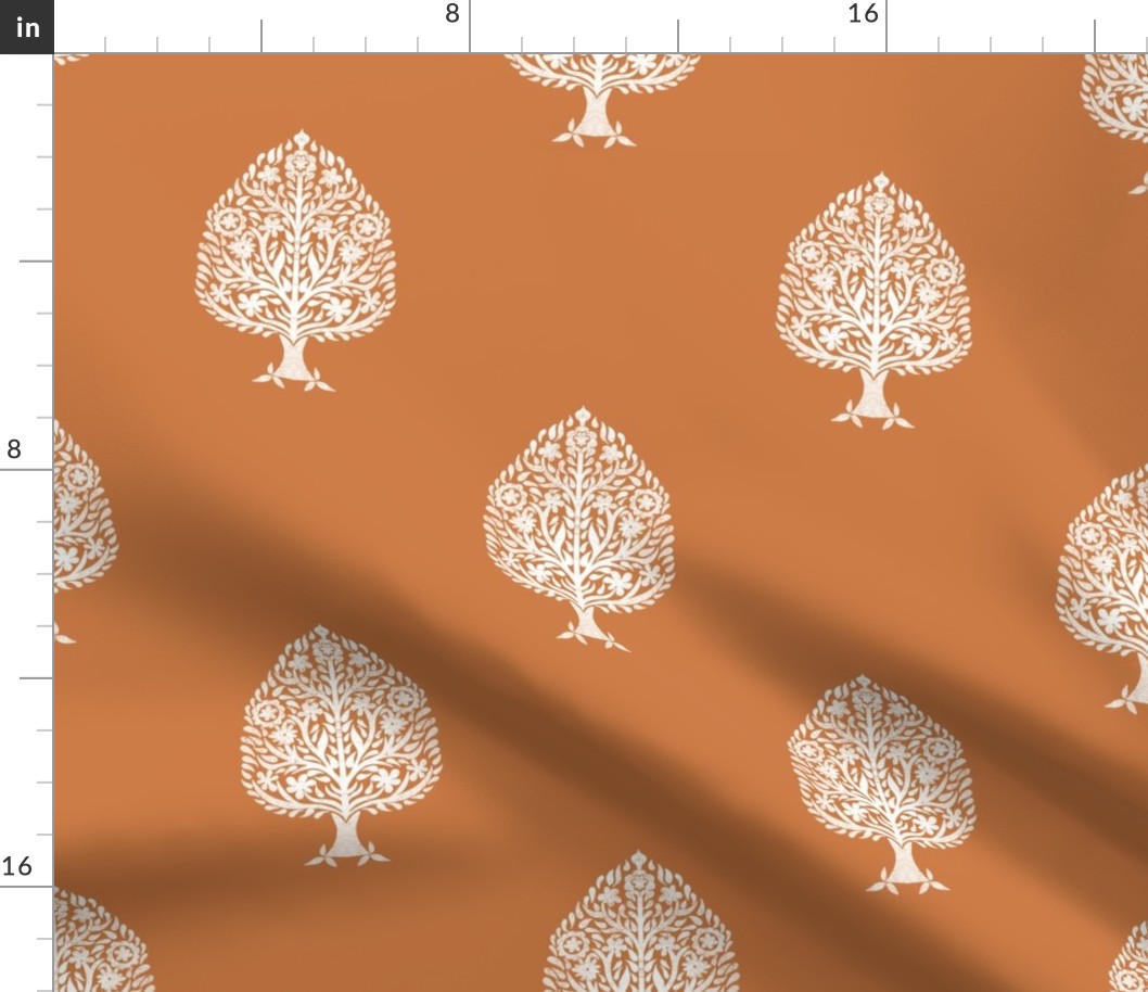LARGE Tree Block Print Wallpaper - rust orange_ simple woodcut_ linocut interiors design 10in