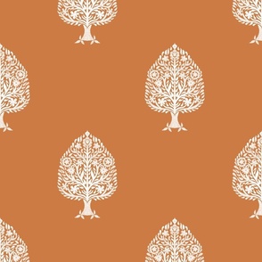 XLARGE Tree Block Print Wallpaper - rust orange_ simple woodcut_ linocut interiors design 12in
