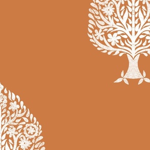 JUMBO Tree Block Print Wallpaper - rust orange_ simple woodcut_ linocut interiors design