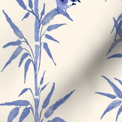 Scenes of Zen - Sparrows & Bamboo | Japonoiserie - Delft Blue |  24'