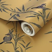 Scenes of Zen - Sparrows & Bamboo | Japonoiserie - Delft Blue |  24'