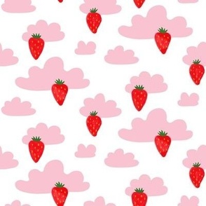 (small) strawberry days on pink clouds on white 