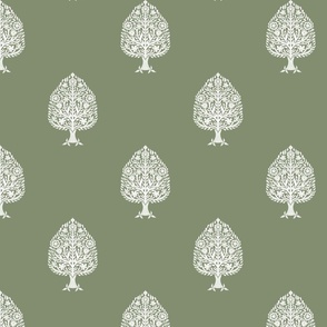 MEDIUM Tree Block Print Wallpaper - sage_ simple woodcut_ linocut interiors design 8in