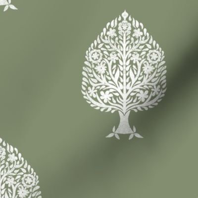 LARGE Tree Block Print Wallpaper - sage_ simple woodcut_ linocut interiors design 10in