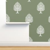JUMBO Tree Block Print Wallpaper - sage_ simple woodcut_ linocut interiors design