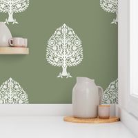 JUMBO Tree Block Print Wallpaper - sage_ simple woodcut_ linocut interiors design