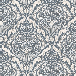 Damask with Coneflower | Cream on Dusty blue | 12