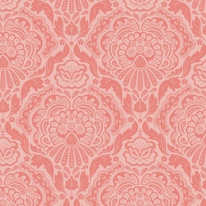 Damask with Coneflower | Coral on soft pInk | 12