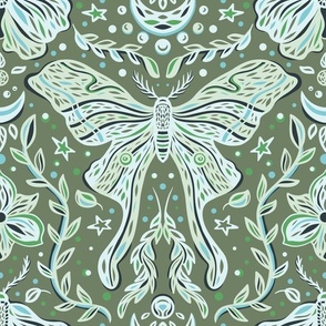 Luna moths and flowers Green Earth Pantone - Medium scale