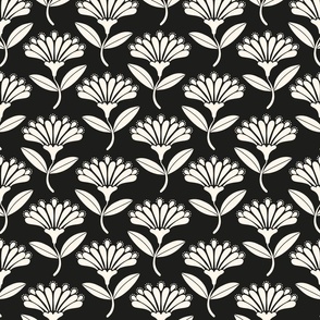 Art Deco Flowers I Off White on Black I 12"