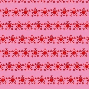 Red Snowflake Rows on Pink