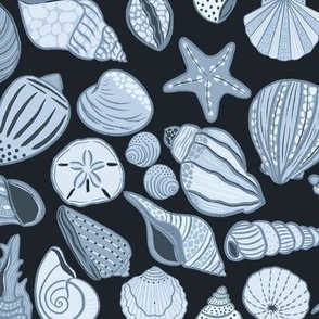 Monochromatic Dusty Blue Seashells
