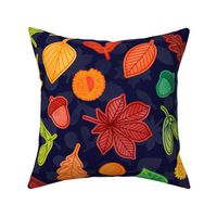  Autumn Leaves - LARGE - Watercolor Fall Multicolor Navy Blue